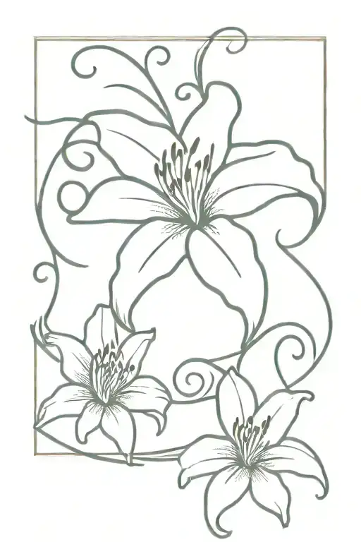 B cursive with lily tattoo design idea