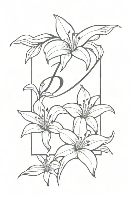 B cursive with lilies tattoo design idea
