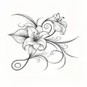 B cursive with lily tattoo design idea