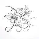 B cursive with lily tattoo design idea