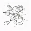 B cursive with lily tattoo design idea
