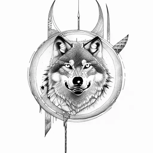 wolf with moon and raven viking  tattoo design idea