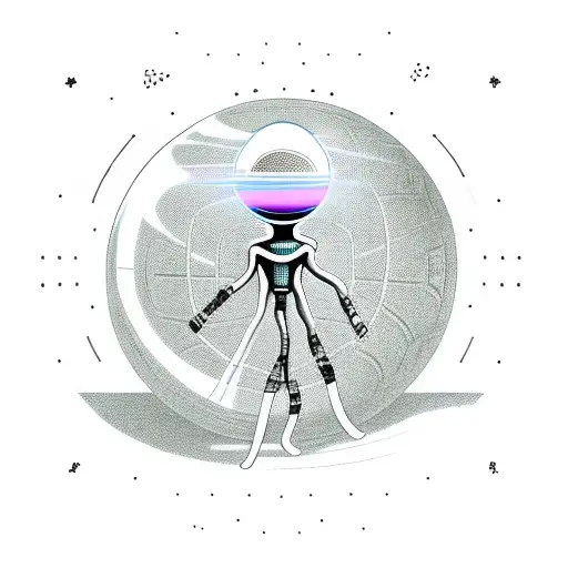 An alien figure holding a basketball and surrounded by a vortex of energy tattoo design idea