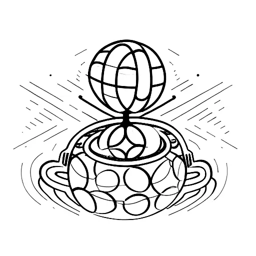 An alien figure holding a basketball and surrounded by a vortex of energy tattoo design idea