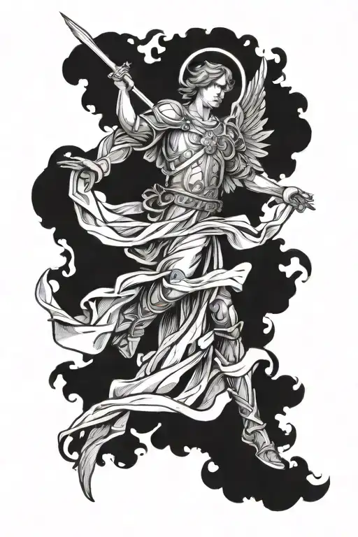 Archangel Gabriel fighting tattoo design idea
