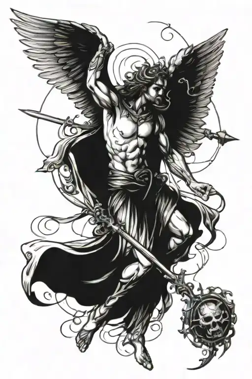 Archangel Gabriel fighting demons tattoo design idea