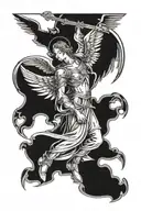 Archangel Gabriel fighting tattoo design idea