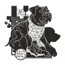 A dynamic and abstract representation of various sports equipment intertwined with a silhouette of a dog, symbolizing the client's love for both sports and their pet tattoo design idea