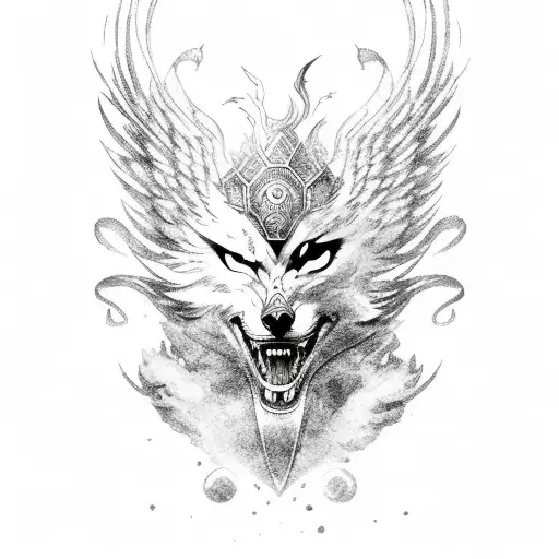 warrior with Phoenix and wolf tattoo design idea
