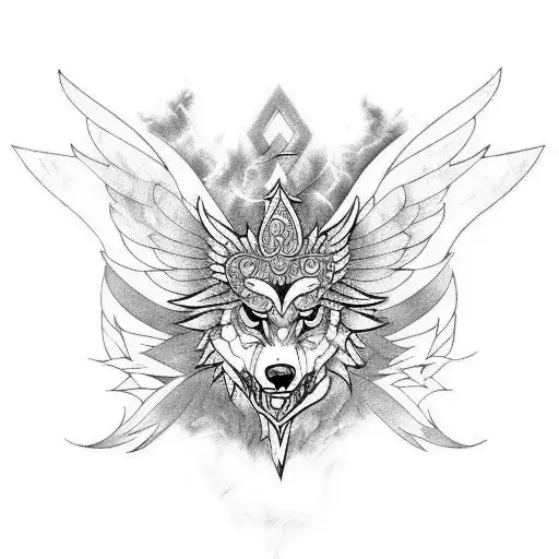 warrior with Phoenix and wolf tattoo design idea