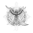 warrior with Phoenix and wolf tattoo design idea