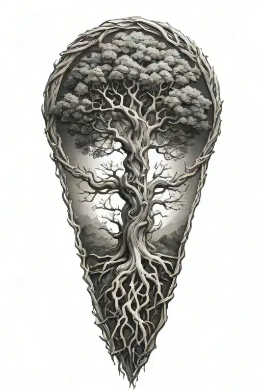 yggdrasil tree intertwined tattoo design idea