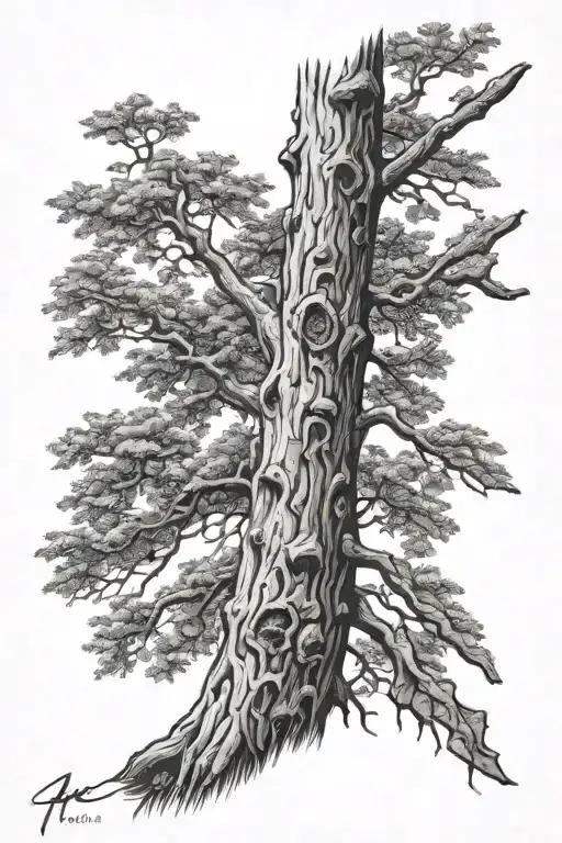 ash tree trunk tattoo design idea