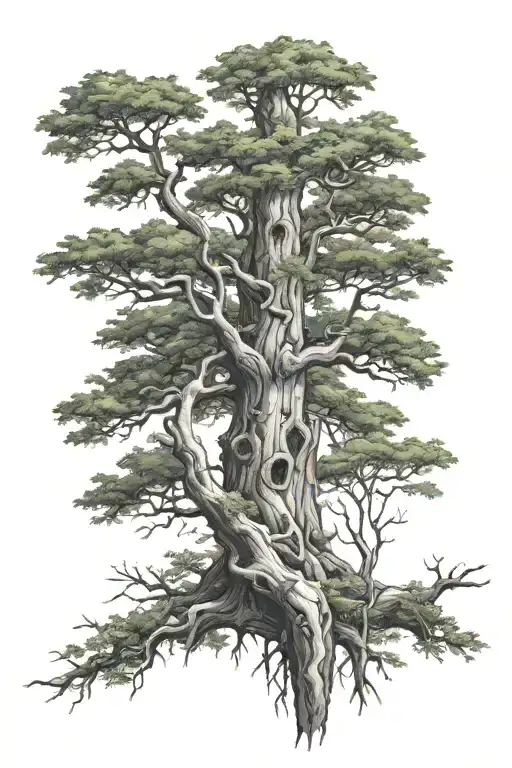 ash tree trunk surrounded tattoo design idea