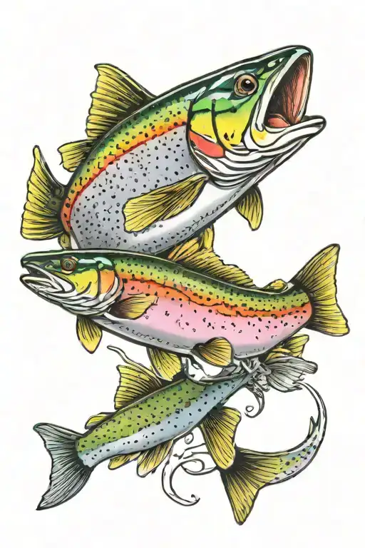 rainbow trout, mountain biking, hunting, backpacking, and wilderness  tattoo design idea