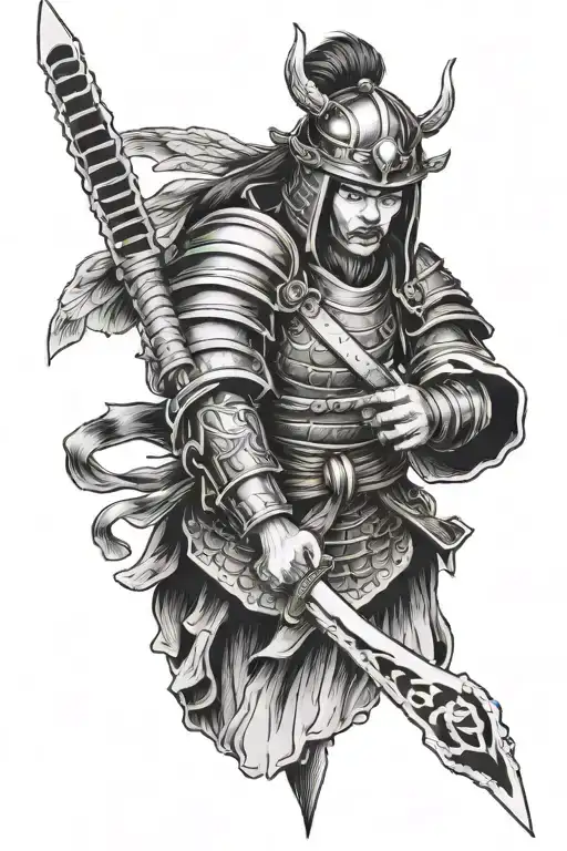 A tattoo design of a samurai warrior with wings resembling an angel tattoo design idea
