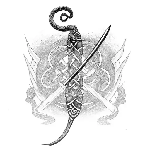 celtic sword with snake wrapped around it  tattoo design idea