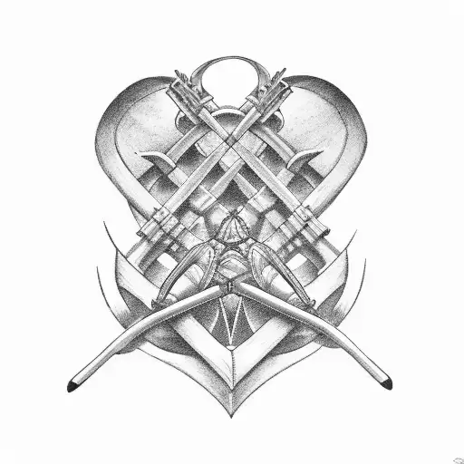 crossed rowing blades with three hearts tattoo design idea