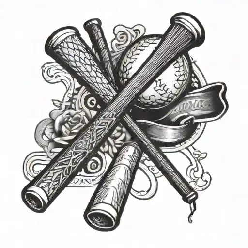 Softball bat and ball intertwined with a quote about love, healing, and peace tattoo design idea