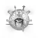 three simple crosses with the text "King of Kings under tattoo design idea