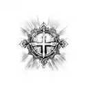 three simple crosses with the text "King of Kings under tattoo design idea
