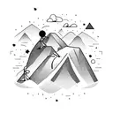 2 people lying on a trampoline pointing at a shooting star with the rocky mountains in the back tattoo design idea