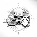 death  train with doomsday clock and dragon tattoo design idea