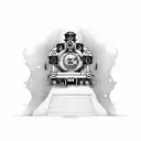 ghost train with doomsday clock tattoo design idea