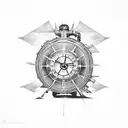 ghost train with doomsday clock tattoo design idea