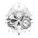 ghost train with doomsday clock tattoo design idea