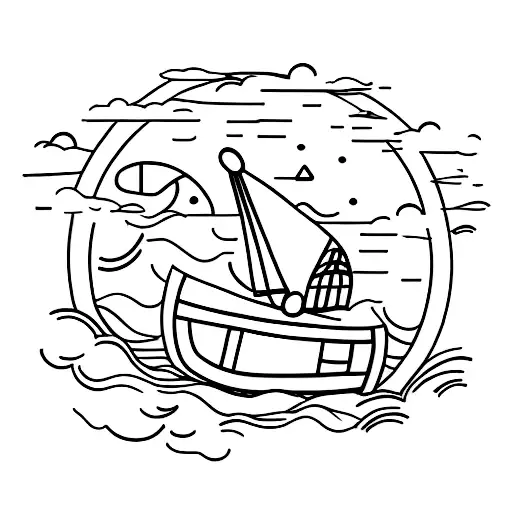 small boat with no sail sitting in the ocean tattoo design idea