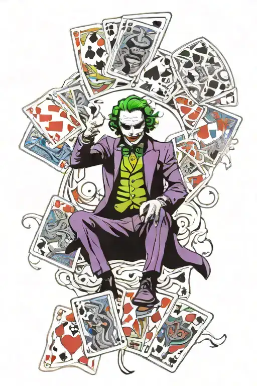 joker from Batman with playing cards tattoo design idea