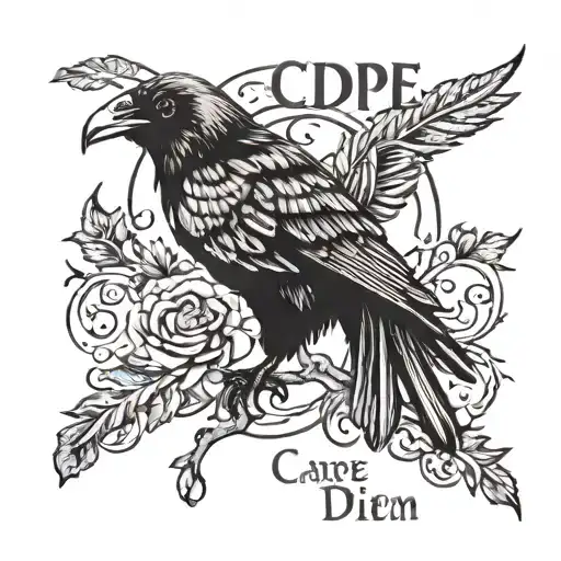 The words carpe diem with an crow  tattoo design idea