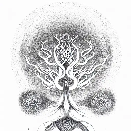 Unalome Symbol, yin yan, tree of life tattoo design idea
