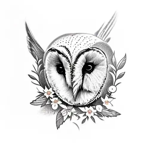 barn owl, edelweiss, rose, bee tattoo design idea