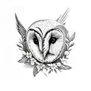 barn owl, edelweiss, rose, bee tattoo design idea