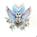 barn owl, edelweiss, rose, bee tattoo design idea