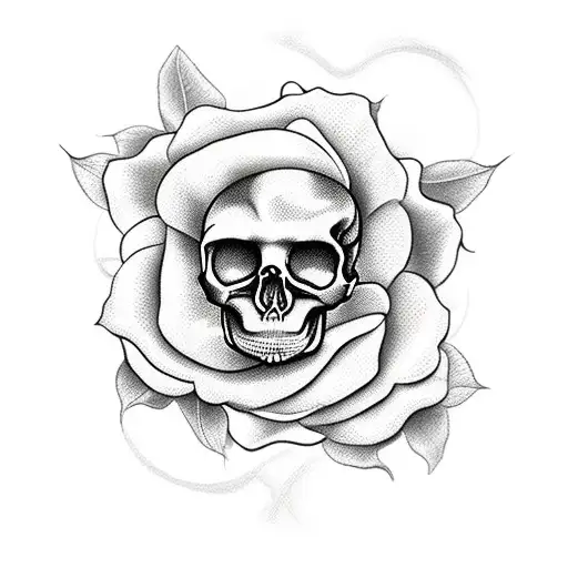 yellow rose and skull with a banner with the name Pinky and the dates 3/8/88 & 3/24/23 tattoo design idea