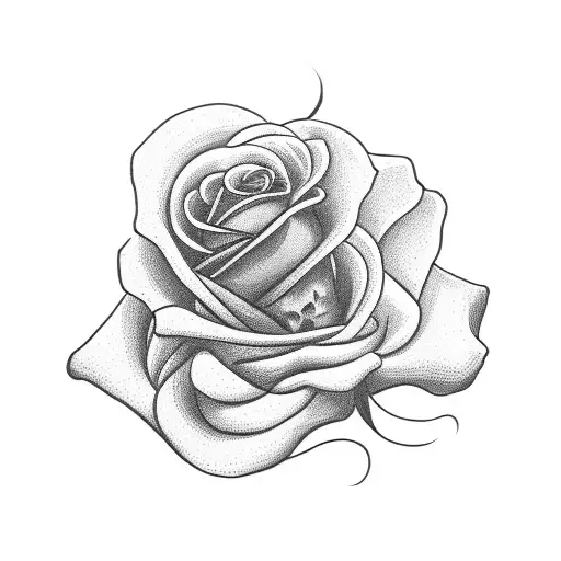 yellow rose and skull with a banner with the name Pinky and the dates 3/8/88 & 3/24/23 tattoo design idea
