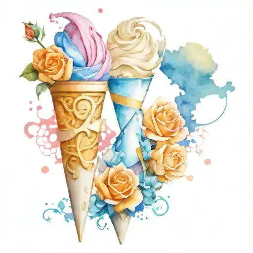 puzzle pieces with a rose, an hourglass and a soft serve twist in a cone tattoo design idea