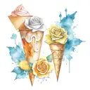 puzzle pieces with a rose, an hourglass and a soft serve twist in a cone tattoo design idea