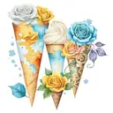 puzzle pieces with a rose, an hourglass and a soft serve twist in a cone tattoo design idea