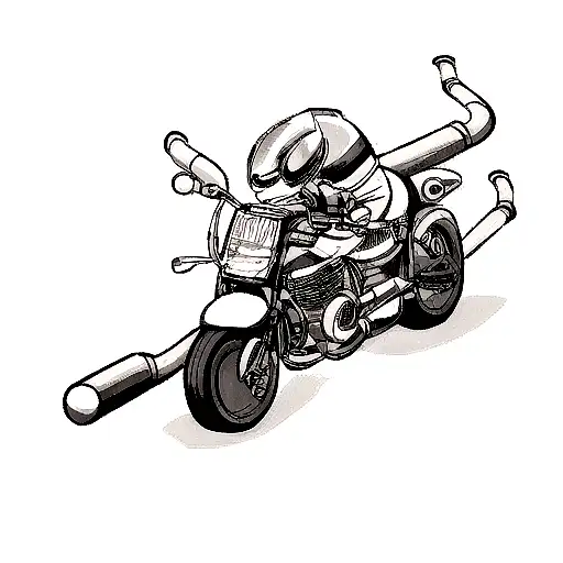 A motorcycle with music notes flowing out of the exhaust pipes tattoo design idea