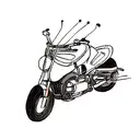 A motorcycle with music notes flowing out of the exhaust pipes tattoo design idea