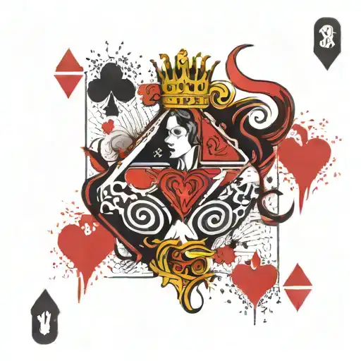 queen of hearts playing card featuring shaka sign intertwined tattoo design idea
