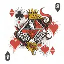 queen of hearts playing card featuring shaka sign intertwined tattoo design idea