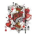 queen of hearts playing card featuring shaka sign intertwined tattoo design idea