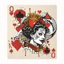 queen of hearts playing card featuring shaka sign intertwined tattoo design idea