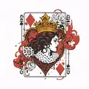 queen of hearts playing card featuring shaka sign intertwined tattoo design idea