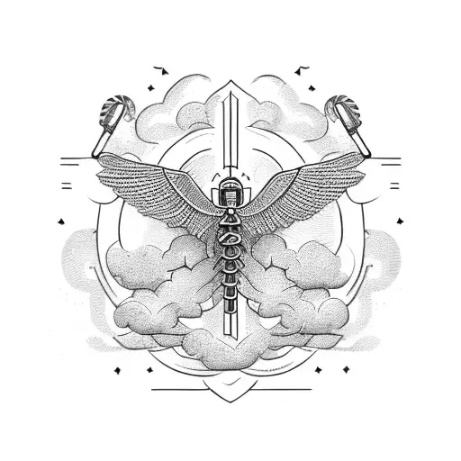 Combine a caduceus with a helicopter to create a unique and symbolic tattoo design tattoo design idea